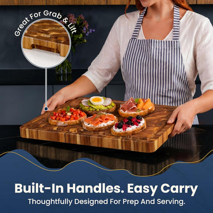 HOMESTEAD End Grain Acacia Wood Cutting Board for Kitchen 23x18x1.5 in, Large Butcher Block Chopping Board for Meat Vegetables with Juice Groove, Handles and Knife-Friendly Surface