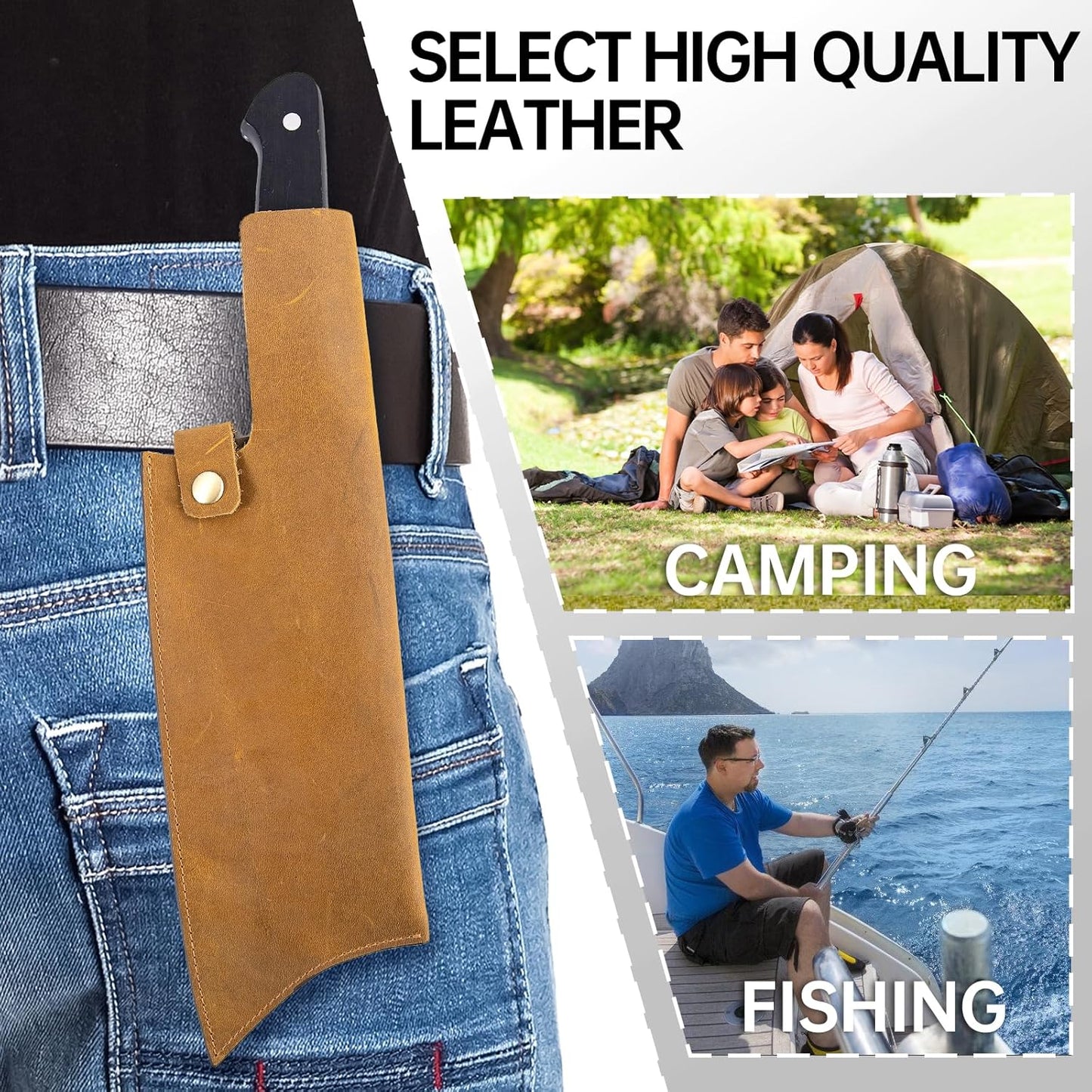 Leather Sheath for 8 Inch Boning Knife, for belt Knife Holster belt, Knife Scabbard Cover, Shop Knife Sheath Knives Sleeves Case Edge Guards Blade Protectors for Outdoor Camping