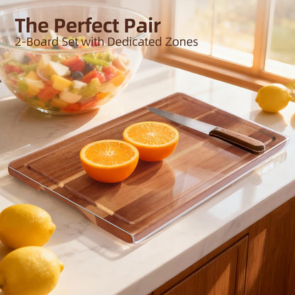Checkered Cutting Board for Kitchen - Solid Wood End Grain Checkerboard Chopping Board with Handle & Juice Groove, Double Sided for Cooking, Serving and Decor, Rectangular 16" x 12" x 1"
