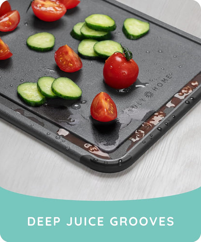 Cutting Boards for Kitchen, Plastic Cutting Board Set of 3, Dishwasher Safe Cutting Boards with Juice Grooves for Meat, Veggies, Fruits, Easy Grip Handle, Serveware Accessories (Gray)