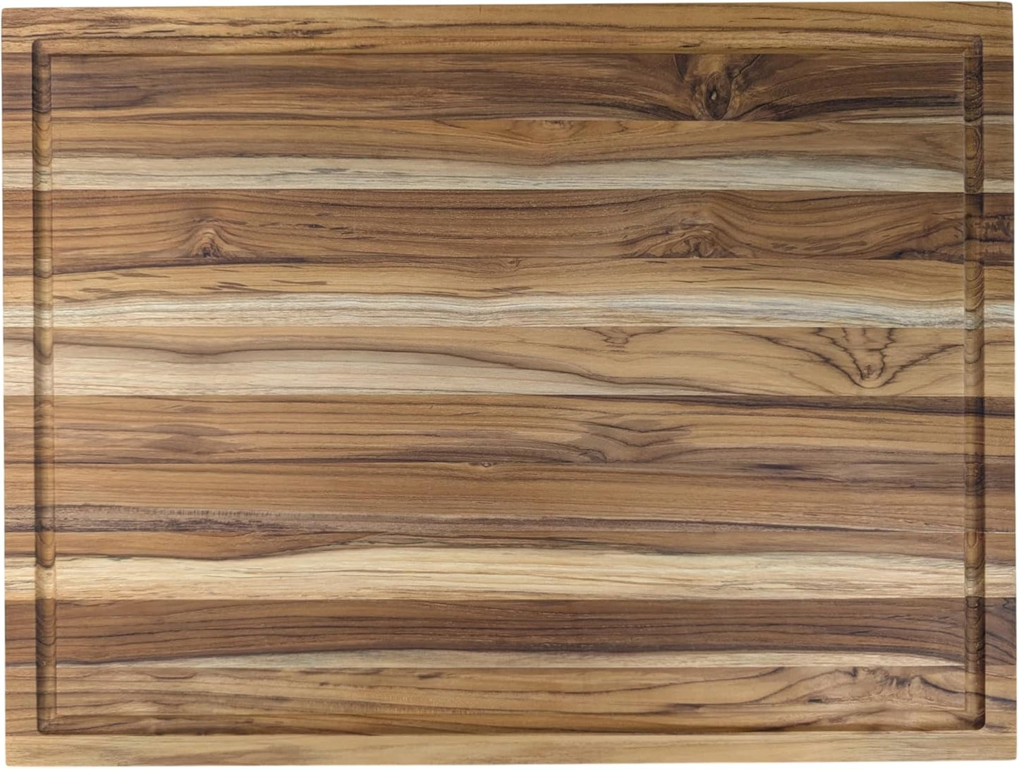 EcoDecors 18"x14" Extra Large Teak Cutting Board, Edge Grain Wood with Juice Groove & Handle, FSC Certified for Kitchen, Carving & Butcher Block Prep
