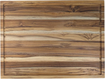 EcoDecors 18"x14" Extra Large Teak Cutting Board, Edge Grain Wood with Juice Groove & Handle, FSC Certified for Kitchen, Carving & Butcher Block Prep