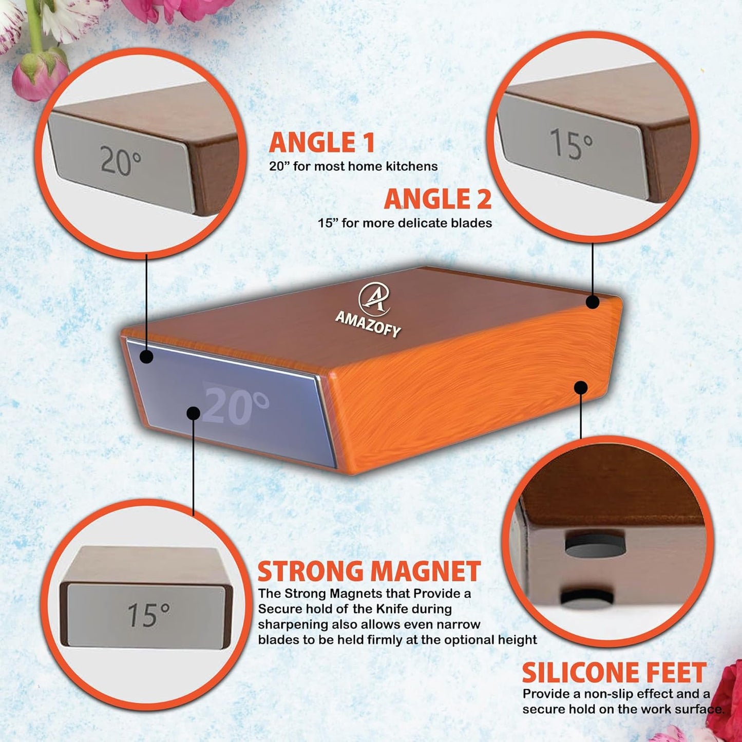 Knife Sharpener Tool, Rolling Knife Sharpener Kit, Knife Sharpening with Diamonds and Ceramic for Steel of Any Hardness, Kitchen Knife Sharpener with Adjustable 15 & 20° Magnetic Angle Base