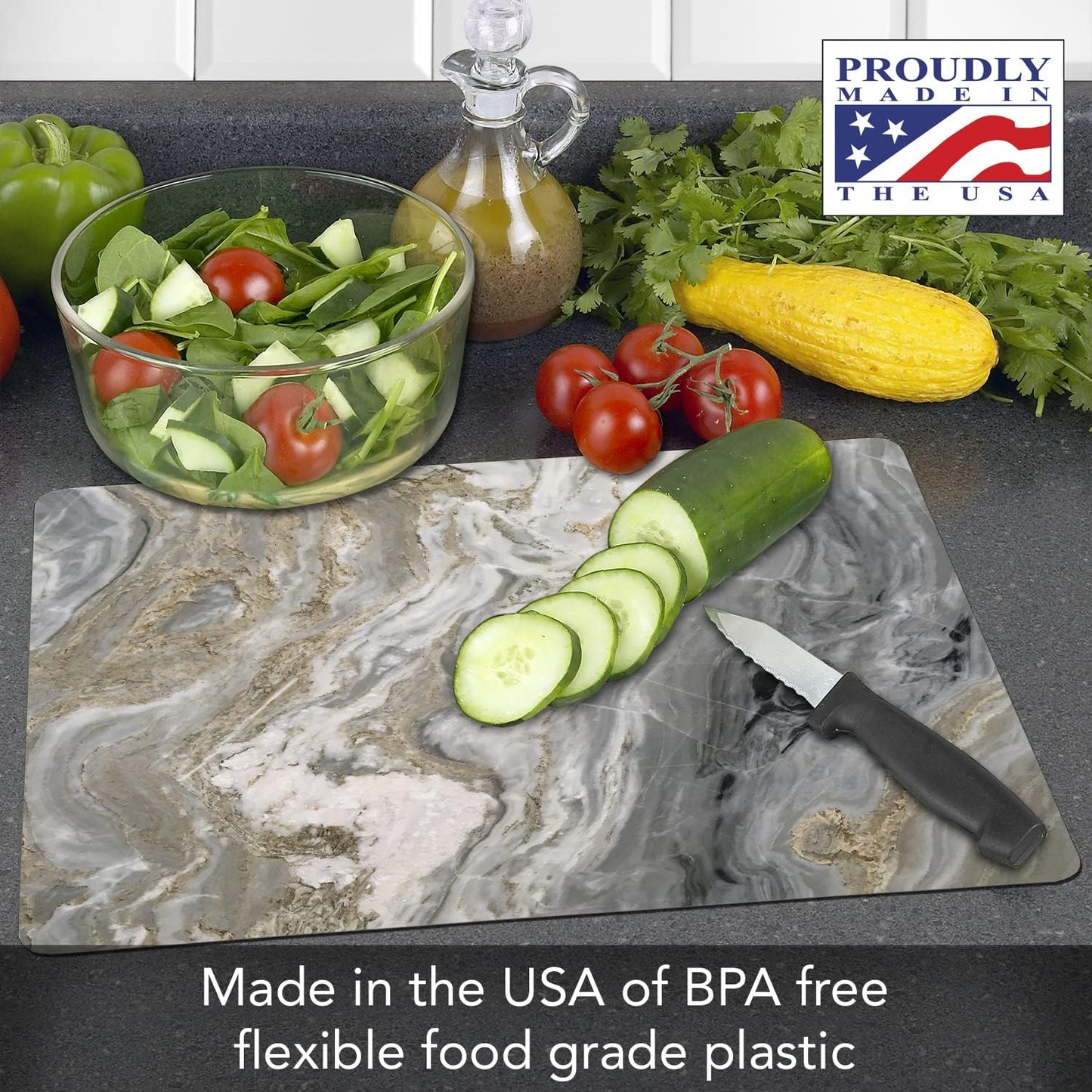 Cut N' Funnel Quartz, Designer Flexible Cutting Board Mat, 15" x 11.5", Made in the USA, Decorative, Flexible, Easy to Clean