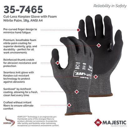 Majestic Cut-Less Korplex Glove with Sandy Nitrile Palm | 12 Pair - MED | 13 Gauge Liner, ANSI A9, Extreme Cut Resistance, Breathable, Gray/Black | for Automotive, Industrial, Manufacturing | 35-7675