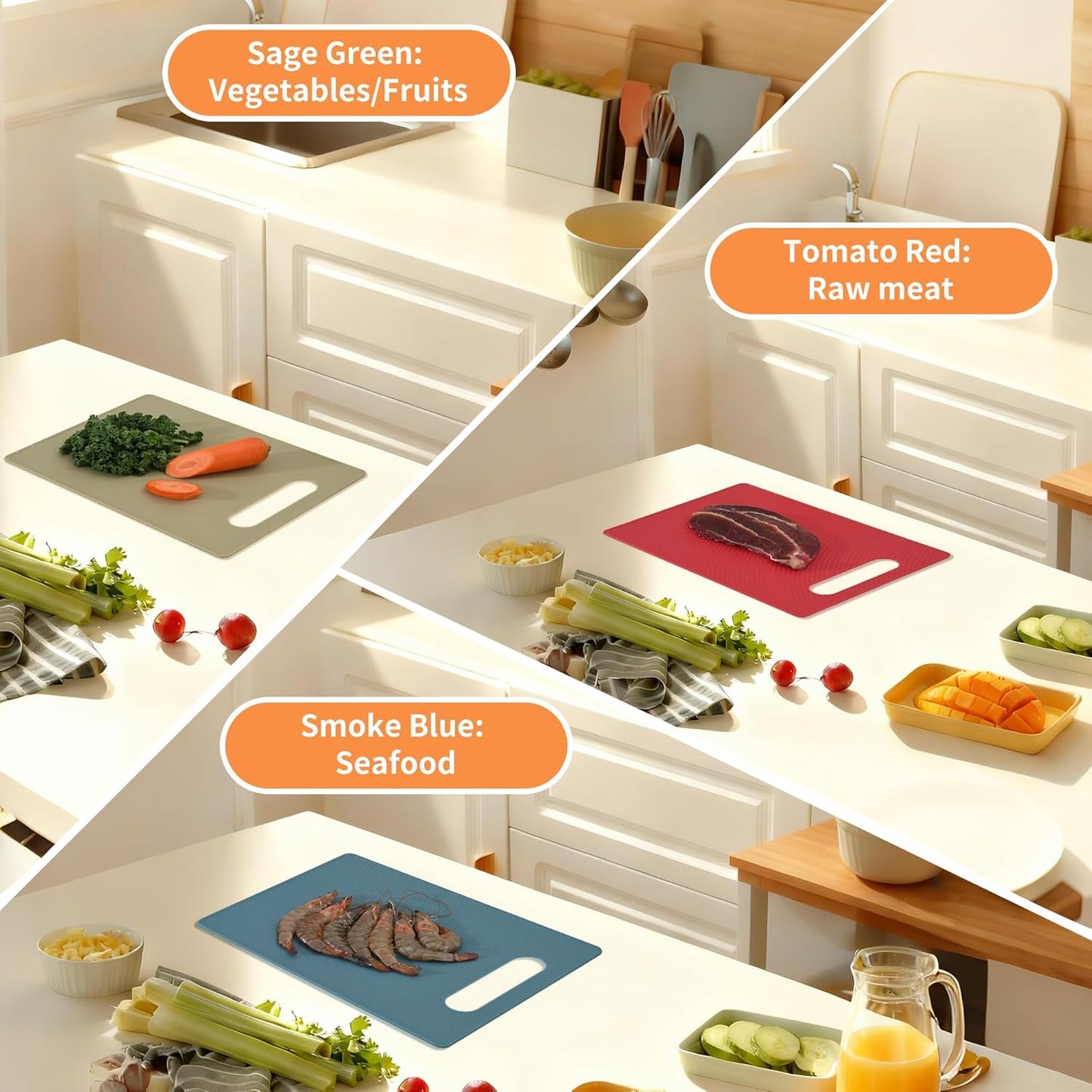 Luckyiren Premium Plastic Cutting Board Set – 3-Pack BPA-Free, Reversible, Easy to Clean, Durable and Lightweight – Ideal for Meat, Vegetables, and Seafood – 14 x 10 inch, Kitchen Essential