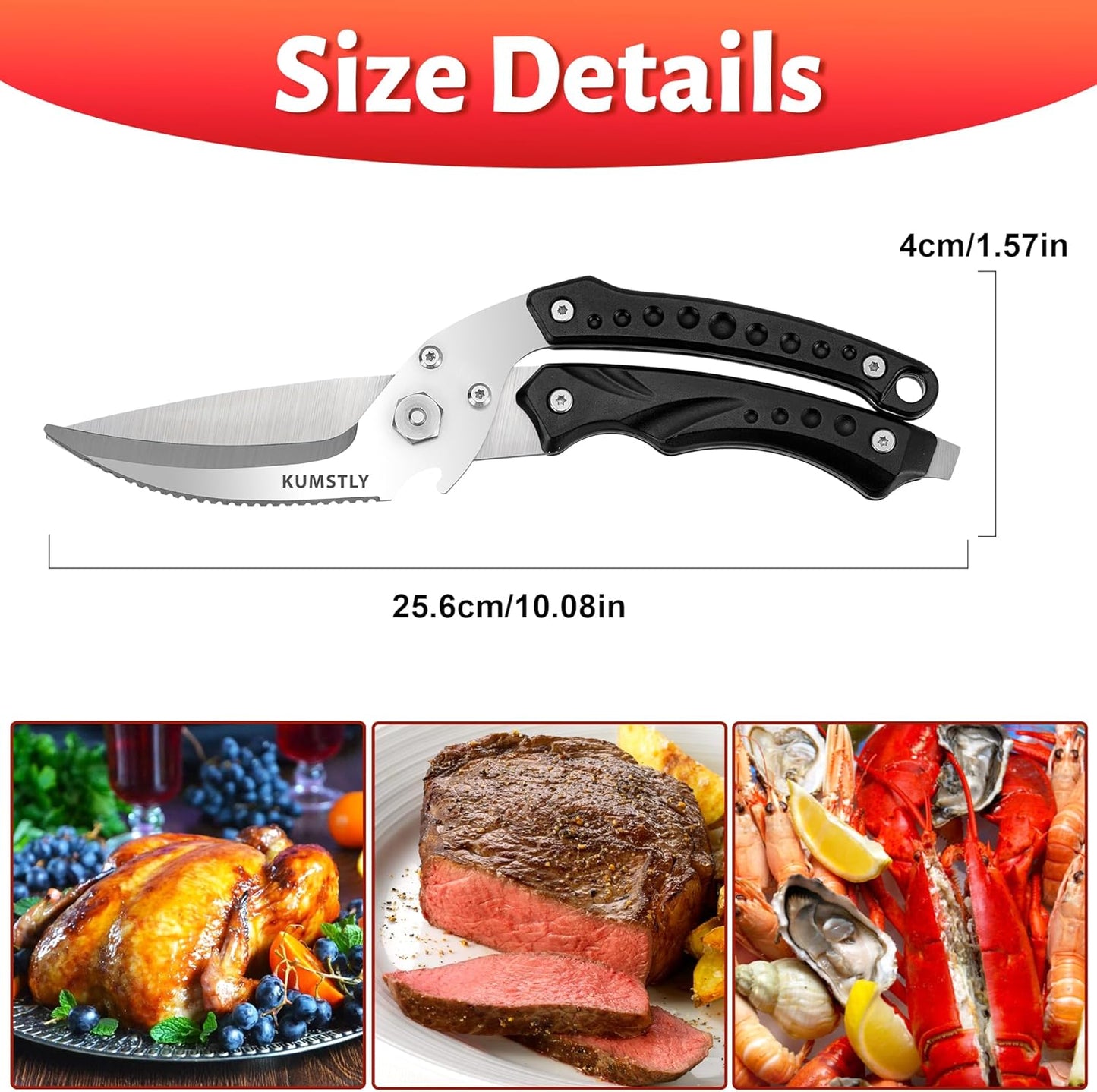 Kitchen Scissors All Purpose Kitchen Shears Heavy Duty for Cutting Chicken, Turkey, Meat, Bones, Vegetables Stainless Steel Spatchcock Shears Multipurpose Food Scissors