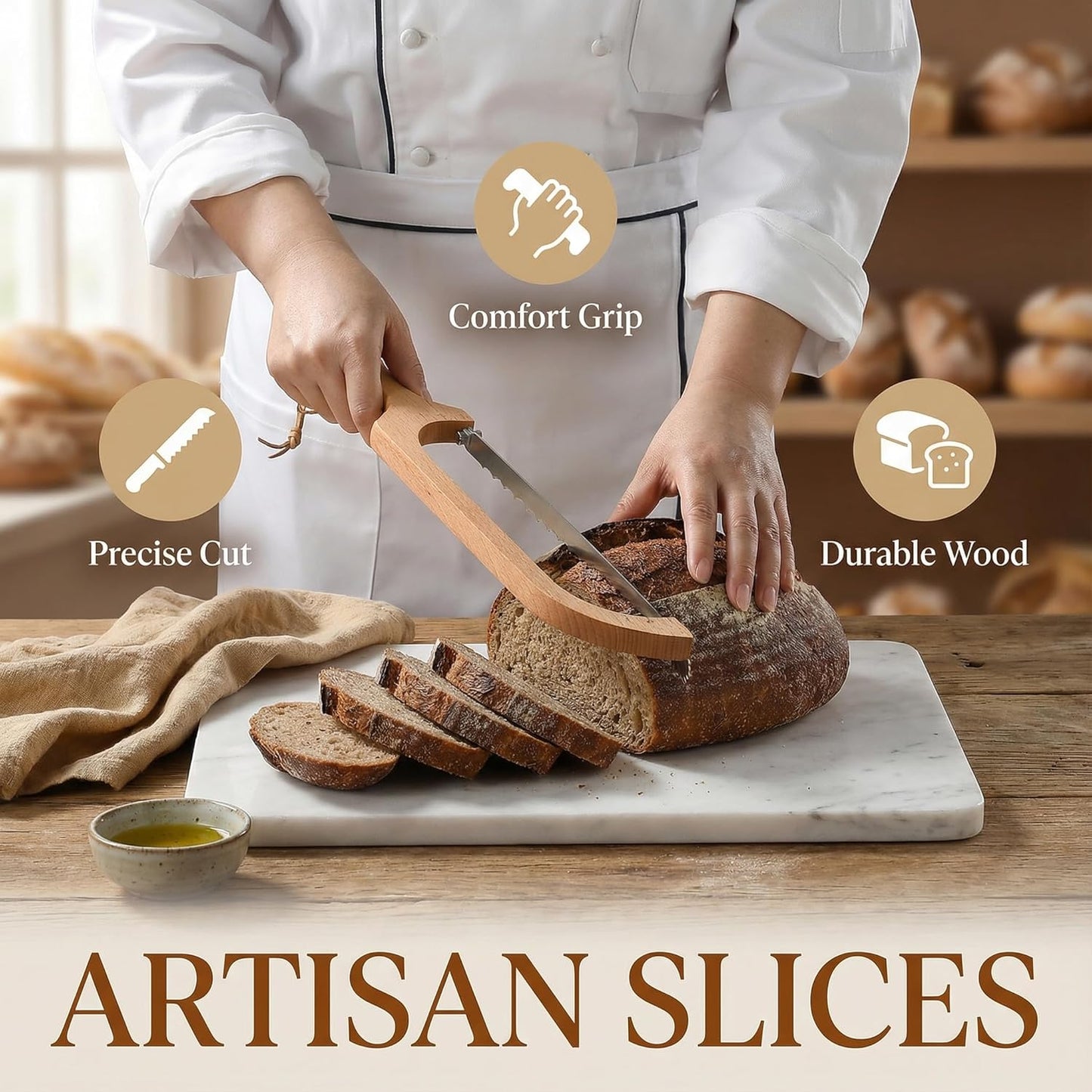 360° Rotatable Blade Wooden Bread Knife, Left-Hand Friendly, Bread Slicer, Bread Bow Saw