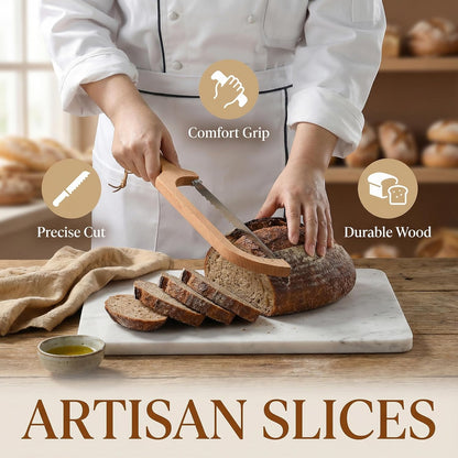 360° Rotatable Blade Wooden Bread Knife, Left-Hand Friendly, Bread Slicer, Bread Bow Saw