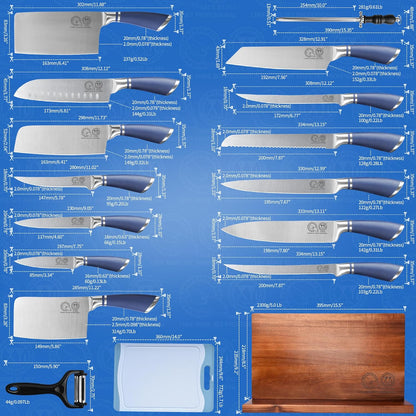 XYJ Professional Knife Sets for Master Chefs,Meat Cleaver Butcher for Camping,Chef Knife Set with Magnetic Knife Block,Stainless Steel Kitchen Knives Tools Kit