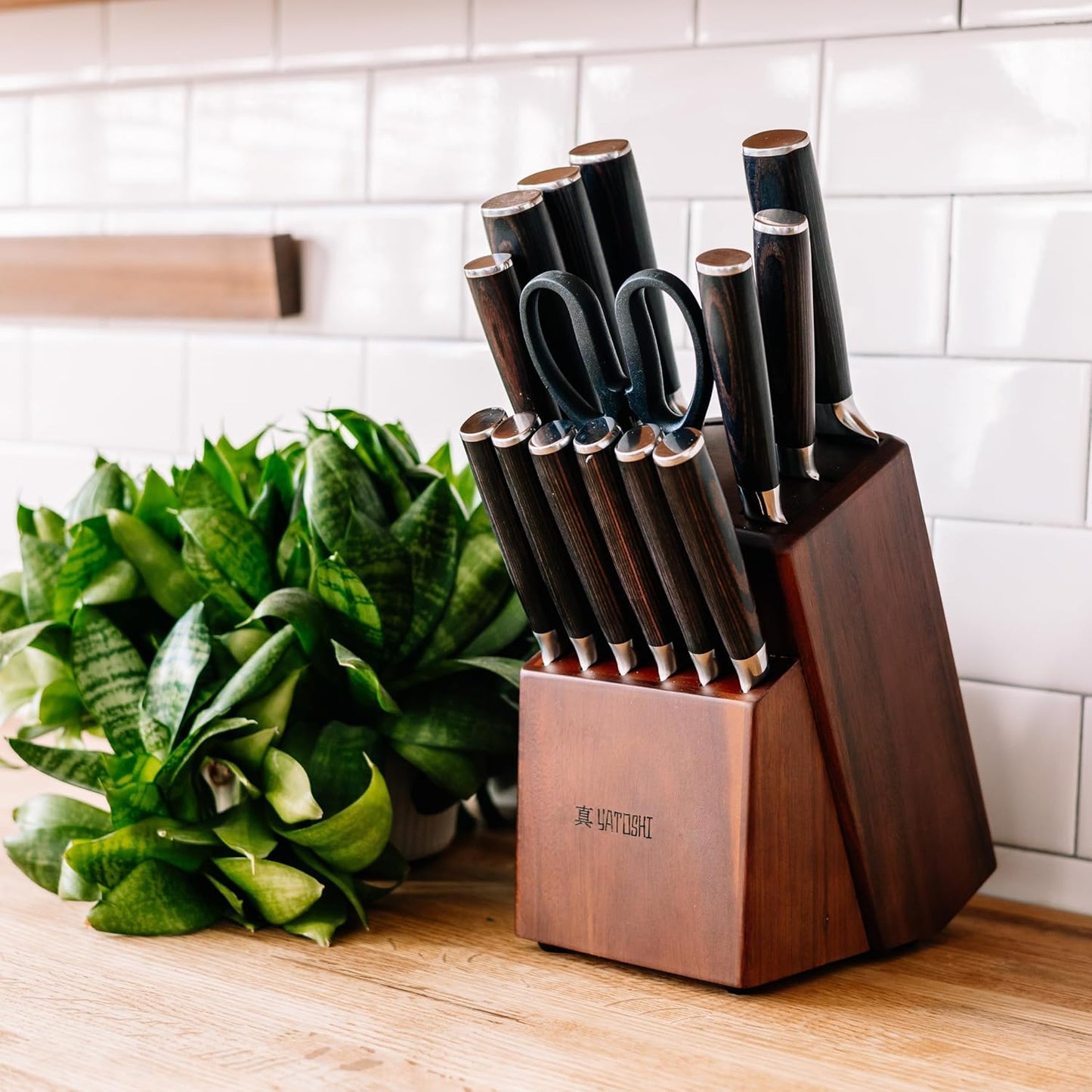 Yatoshi 9 Piece Block Set - Pro Kitchen Knife Set Ultra Sharp High Carbon Steel with Ergonomic Handle