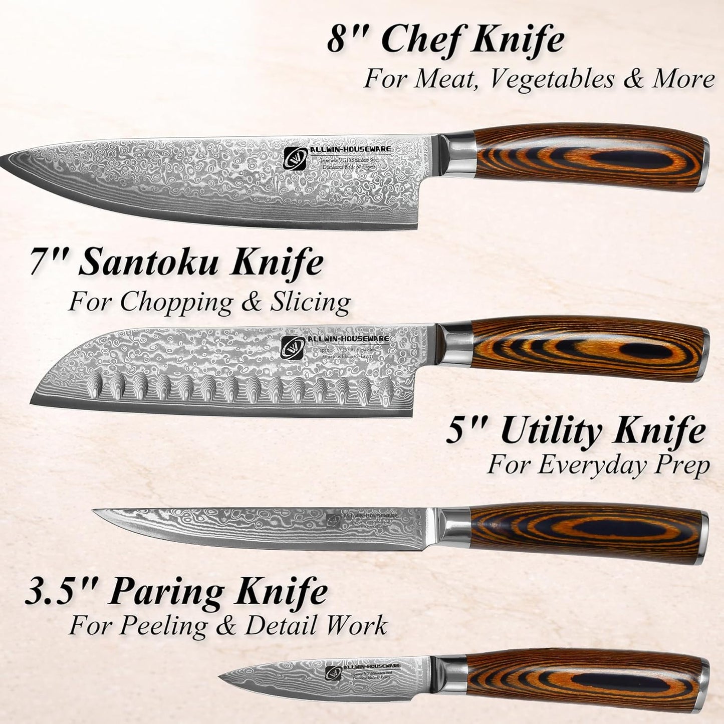 Damascus Paring Knife 3.5" - Professional 67-Layer VG10 Steel, Ultra Sharp 12° Edge Kitchen Utility Knife with Pakkawood Handle & Gift Box for Peeling, Slicing, Garnishing, Fruit Vegetable Prep