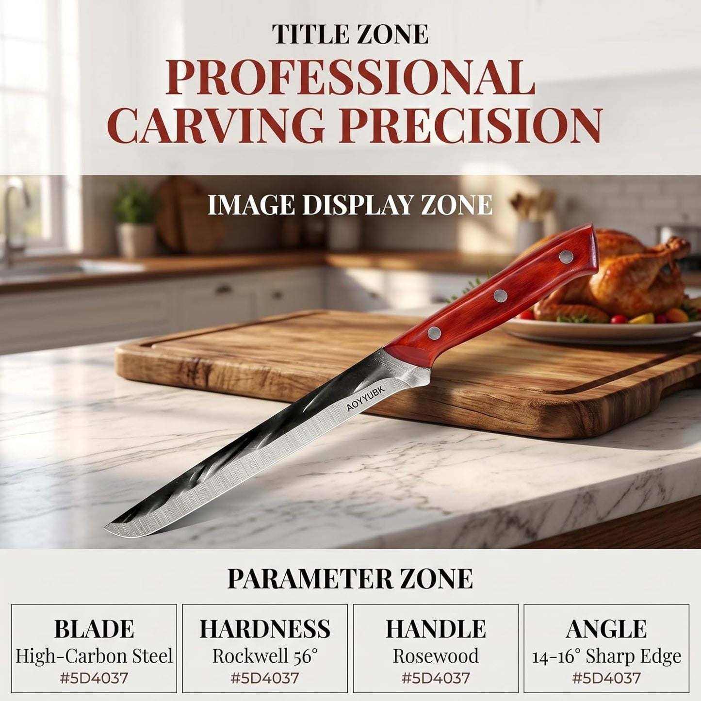 8" Carving Knife - Professional Brisket Slicing Knife for BBQ, Turkey, Ham | High Carbon Stainless Steel | Rosewood Handle | Gift Box Included