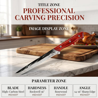 8" Carving Knife - Professional Brisket Slicing Knife for BBQ, Turkey, Ham | High Carbon Stainless Steel | Rosewood Handle | Gift Box Included