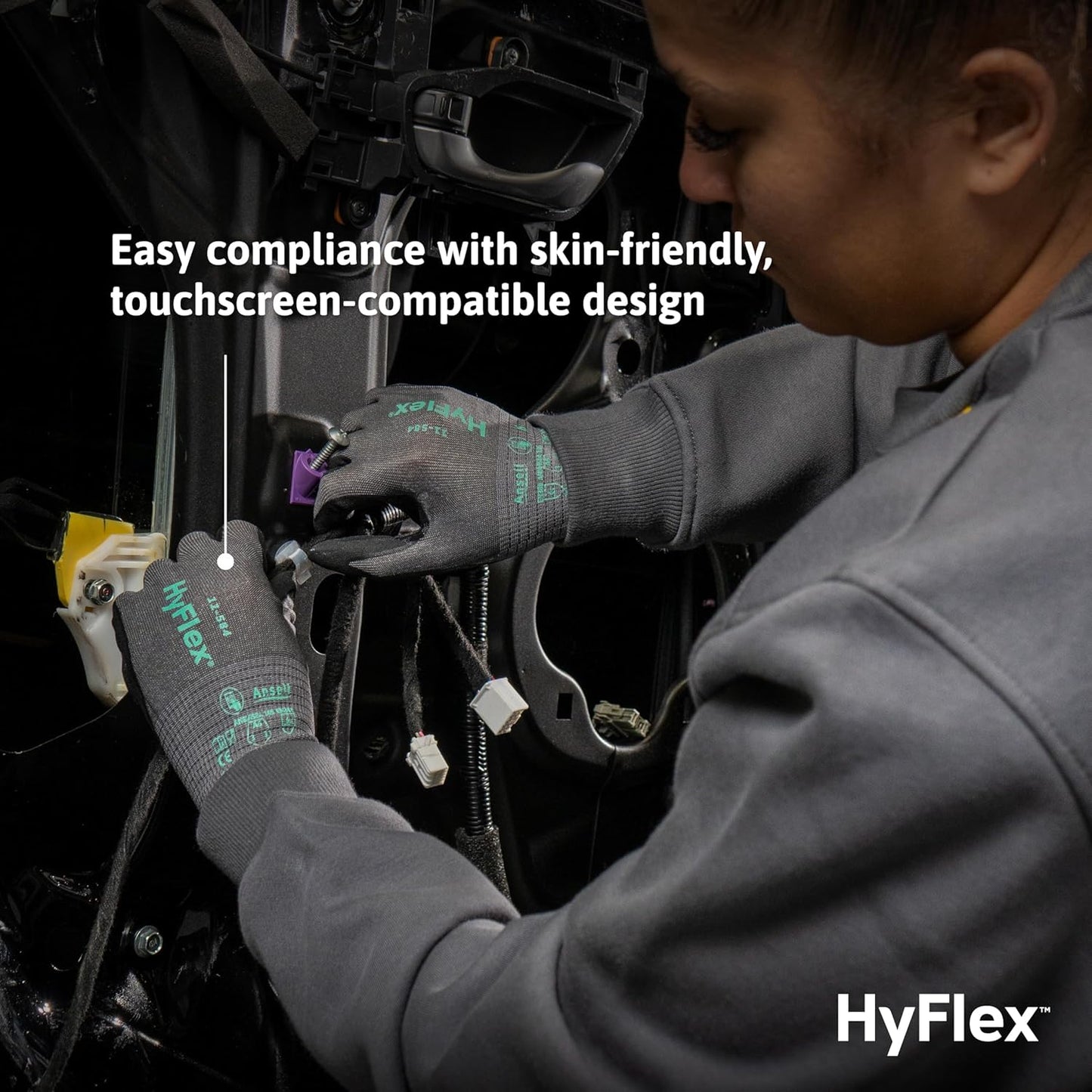 Ansell HyFlex Cut Resistant Touchscreen Work Gloves with Aerofit Precision Comfort Technology