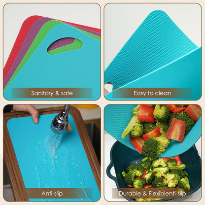 Set of 7 Large Acacia Wood Cutting Boards set,2-in-1Charcuterie Chopping Board & Butcher Block for Kitchen with Holder,Juice Groove,4 Color-Coded Plastic Cutting Boards for Meat,Vegetables and Cheese