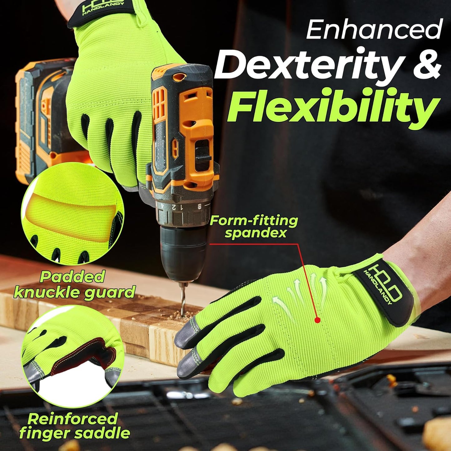 HANDLANDY Work Gloves for Men & Women, Utility Mechanic Working Gloves Touch Screen, Flexible Gardening Gloves for Yard