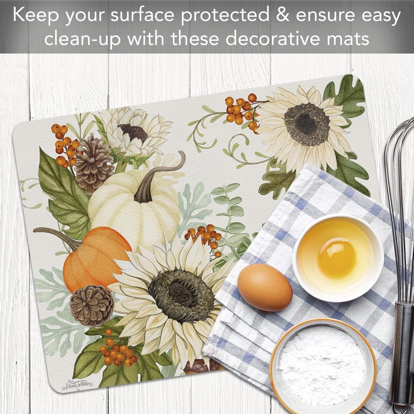Cut N' Funnel Farmhouse Fall Designer Flexible Cutting Board Mat 15" x 11.5" Made in the USA Decorative Flexible Easy to Clean