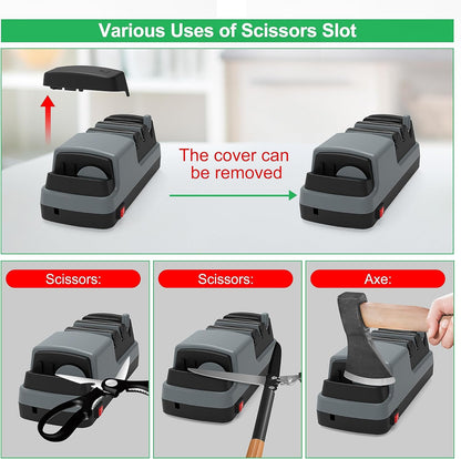 Electric Knife Sharpener- 4 in 1 Electric Knife Sharpeners for Kitchen Knives, Straight Blade Knives & Serrated Knives & Ceramic Knives & Scissors