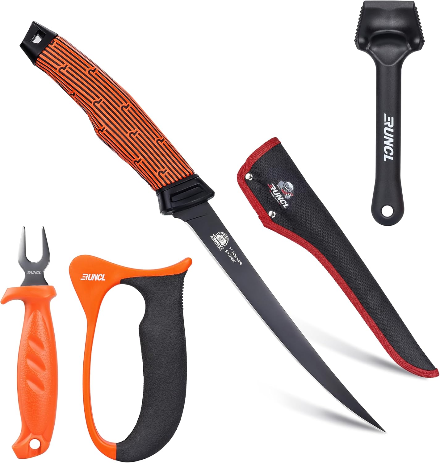 RUNCL Fishing Fillet Knife Combo Set, Fishing Tools Kit With 6" Fillet Knife, Fillet Fork, Knife Sharpener and Fish Scaler Remover, 4 Pieces fishing Kit Tool, Perfect for Fresh or Saltwater