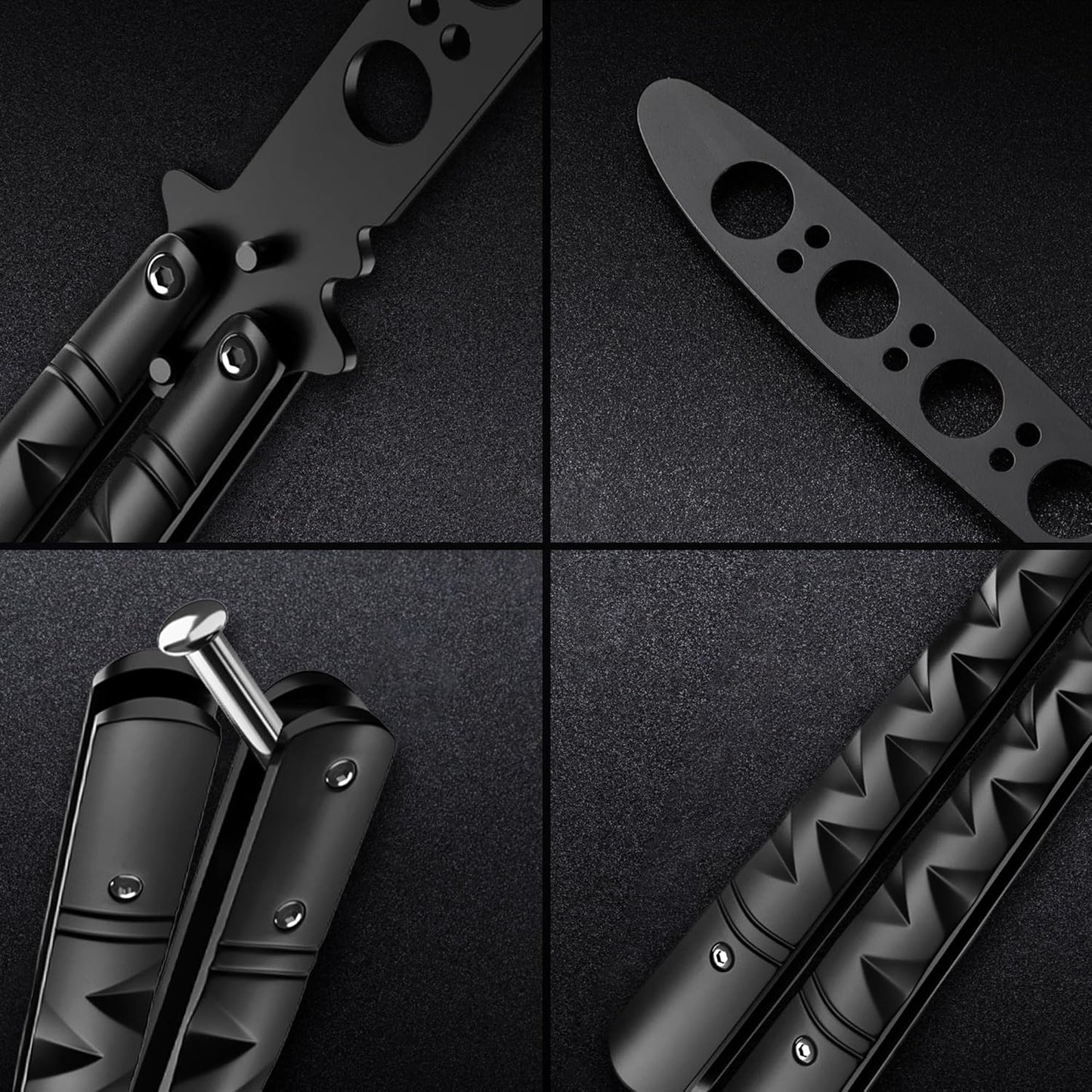 GOOD WORKER Butterfly Knife - Balisong Trainer - Black Practice Butterfly Trainer with Sure Spring Latch - Balisong Knives NOT Real NOT Sharp Blade - Full Stainless Steel Fake Dull Trick