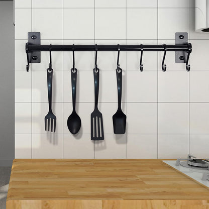Dseap Kitchen Utensil Holder Hanger, Pot and Pan Rack Wall Mounted, Kitchen Rail with 8 Hooks for Hanging Cooking Utensils, Mugs, Spoons, Wall Mounted, Silver