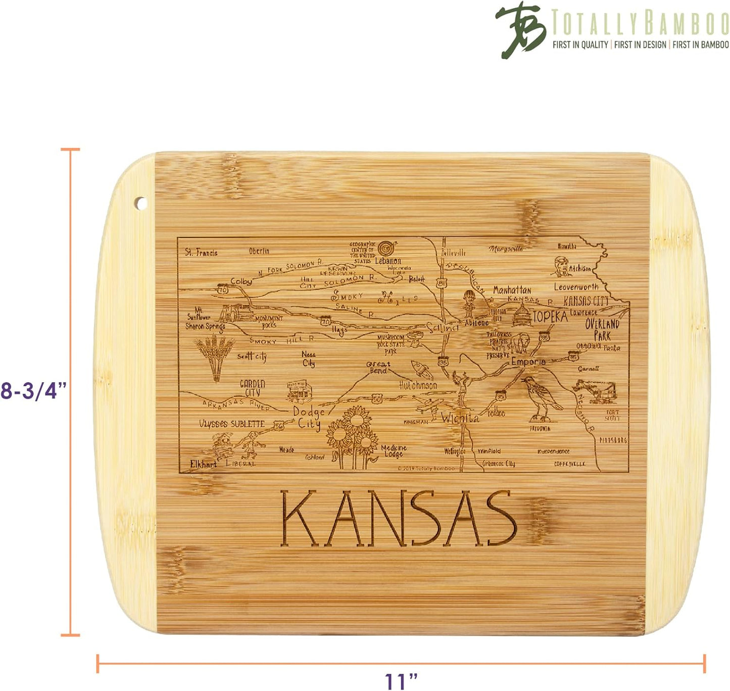 Totally Bamboo A Slice of Life New Jersey State Serving and Cutting Board, 11" x 8.75" - Colors A