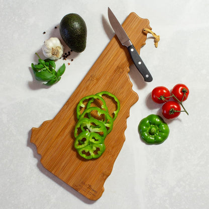 Totally Bamboo North Carolina State Shaped Cutting Board and Charcuterie Serving Platter with Artwork by Summer Stokes, Includes Hang Tie for Wall Display 18" x 8" x 5/8" - Colors B