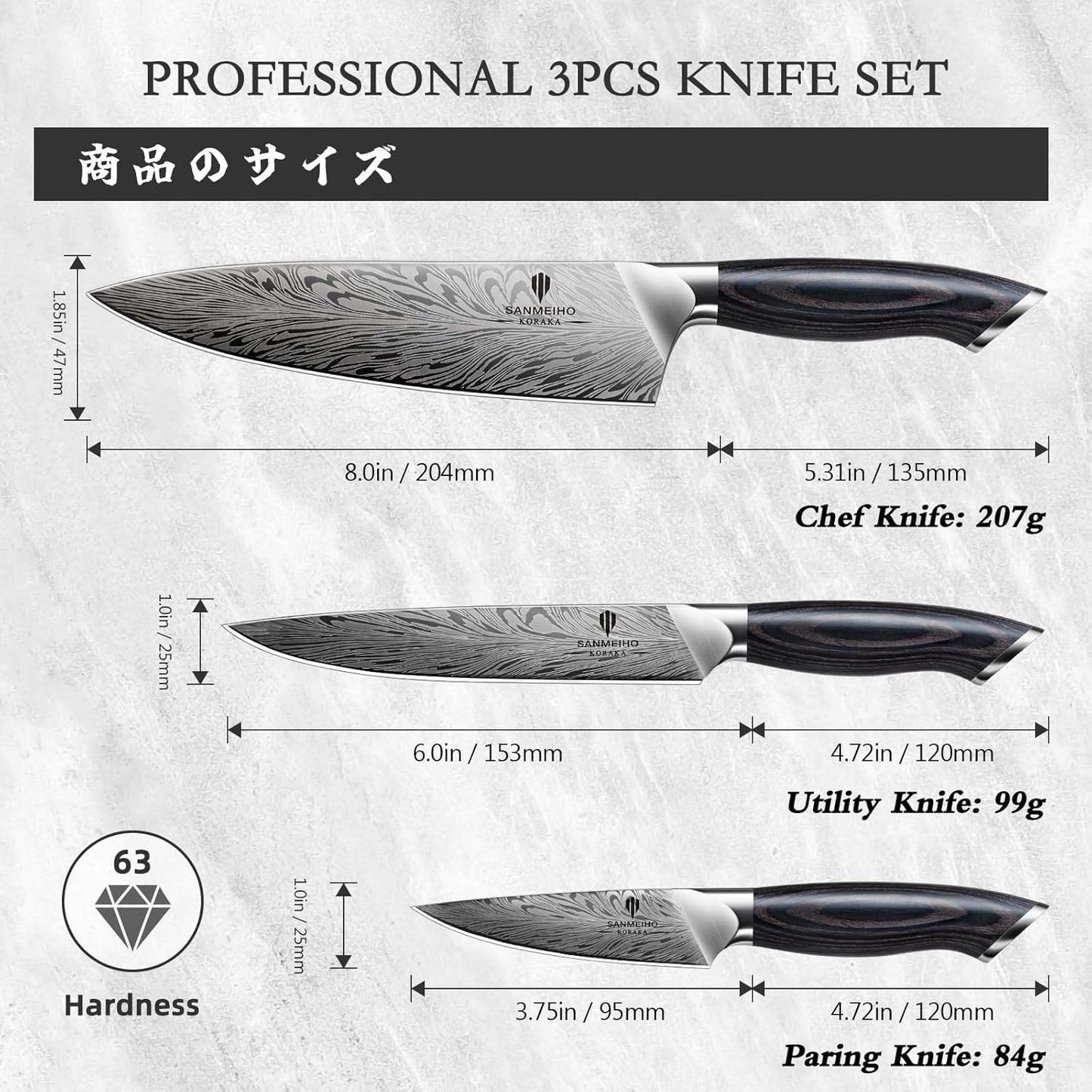 5PCS Knife Set, Kitchen Knife Sets in Powder Steel, Ultra Sharp Japanese Knives Set High Carbon Steel Chef Knives Sets, Cooking Knives Set with Ergonomic Pakkawood Handle
