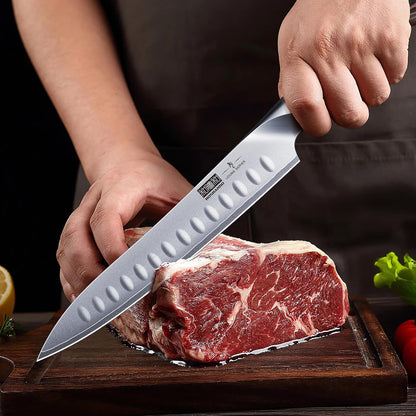 HOSHANHO 8 Inch Carving Knife & 7 Inch Fork Set, Professional Japanese High Carbon Steel Razor Sharp Butcher Brisket Slicing Knife Set for Meat Cutting, BBQ