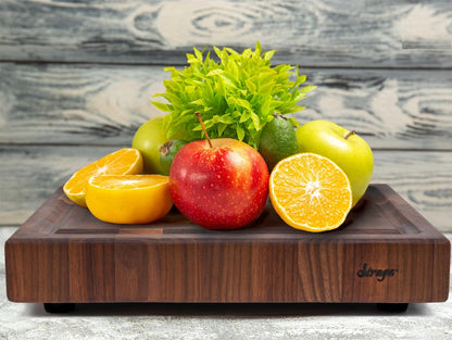 Straga Handmade Reversible End Grain Mahogany Heavy-Duty Chopping Block with Non-Slip Feet, Deep Juice Groove, Built-in Handles - Ideal for Cutting Meat, Cheese, Vegetables (12" x 9", Mahogany)