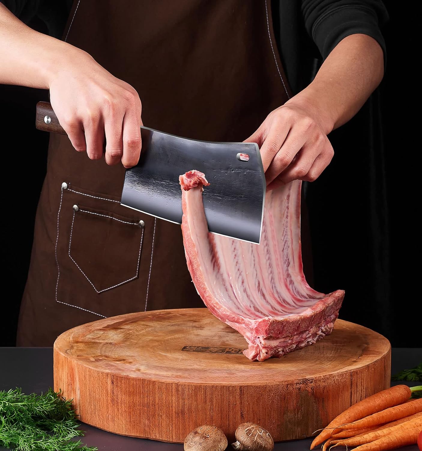 ENOKING 6.7" Serbian Chef Knife, Full Tang Vegetable Meat Cleaver for Kitchen, High-Carbon Stainless Steel Blade with Wooden Handle, Multipurpose Chopper Knife with Sheath & Gift Box