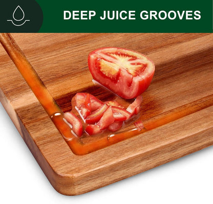 Acacia Wood Cutting Boards for Kitchen, Wooden Chopping Board with Side Handle and Juice Groove, 15" X 11" Carving Board, Butcher Block, Cheese Charcuterie Boards for Meat, Fruit, Steak