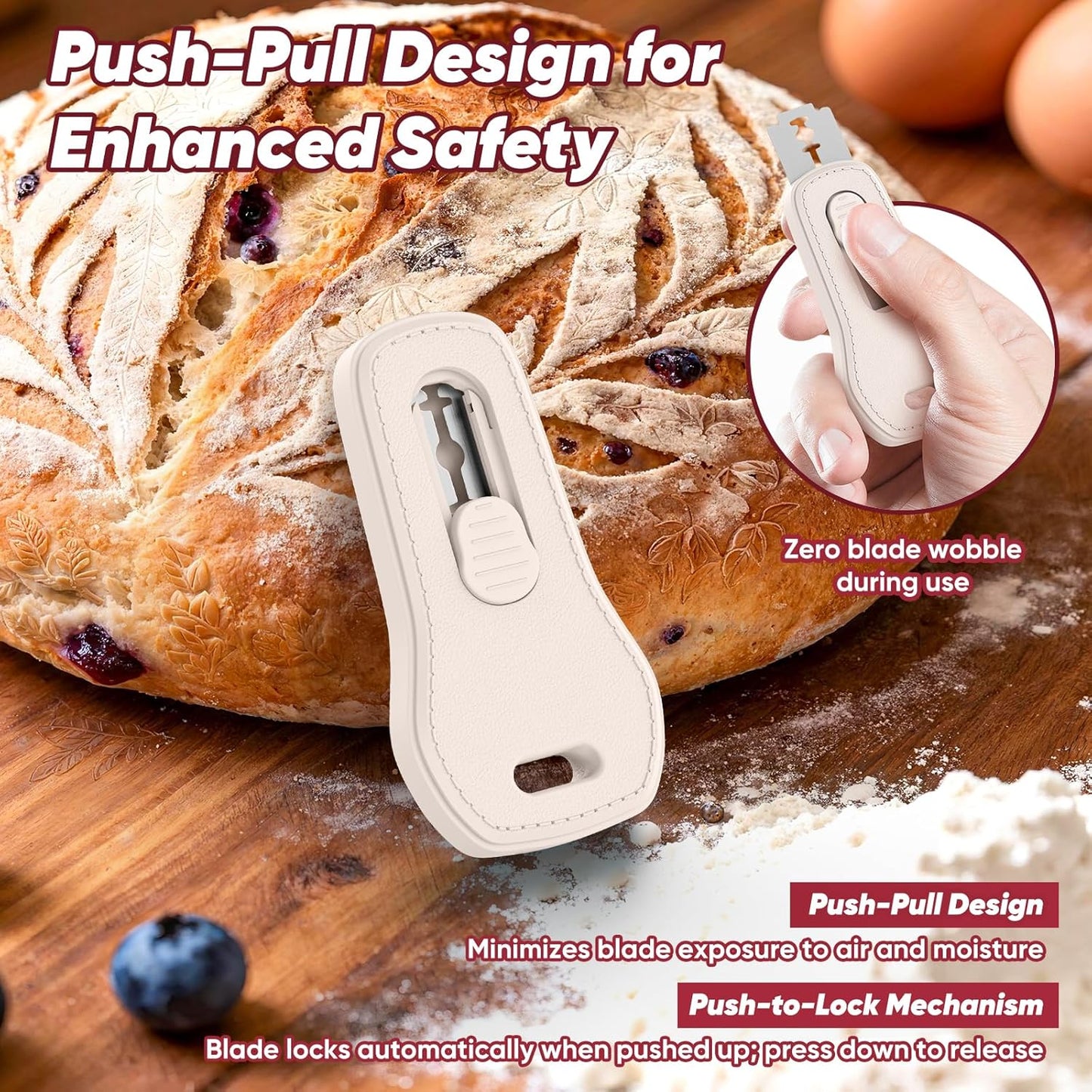 24SHEN Bread Lame, Sourdough Scoring Tool with Extractable & Magnetic, Sour Dough Tools Sourdough Cutter for Homemade Bread Making, Scoring Knife Include 5 Razor Blades-Beige