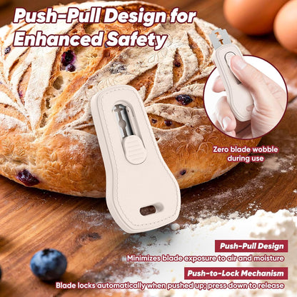 24SHEN Bread Lame, Sourdough Scoring Tool with Extractable & Magnetic, Sour Dough Tools Sourdough Cutter for Homemade Bread Making, Scoring Knife Include 5 Razor Blades-Beige