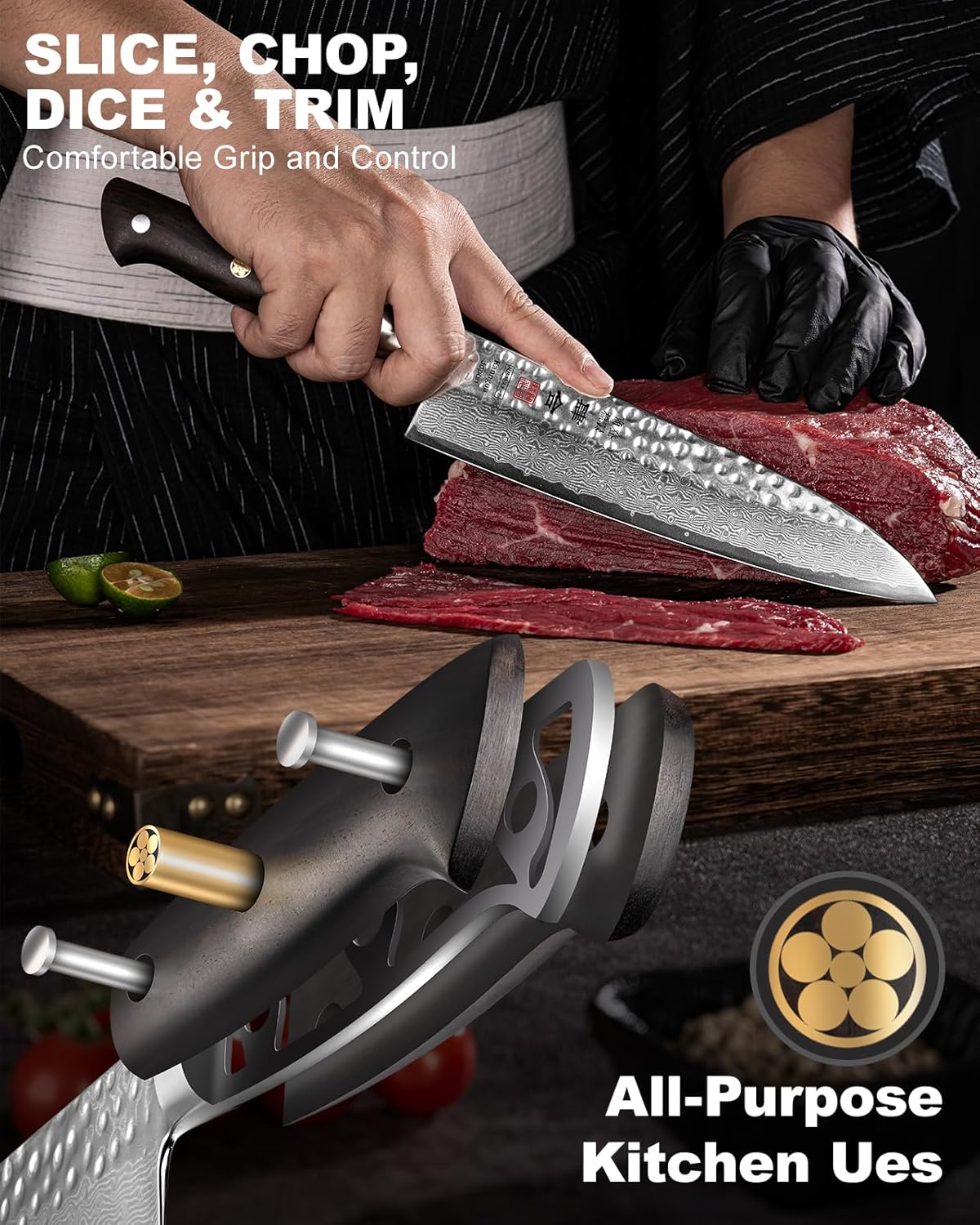 kanngou Japanese Chef Knife Kitchen Knife with 67 Layers Damascus Steel AUS-10 Core, Professional Damascus Knife with Full-Tang Ebony Wood Handle and Premium Gift Box (8.27 Inch Kiritsuke Knife)