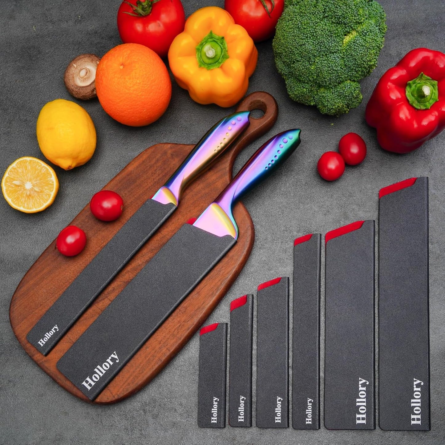 Kitchen Knife Guards Set, Universal Blade Covers, Abs Plastic BPA-Free Blade Protector with Velvet Lining, Professional Kitchen Knife Storage Solution for Home Cooks, Black (2 Pcs)
