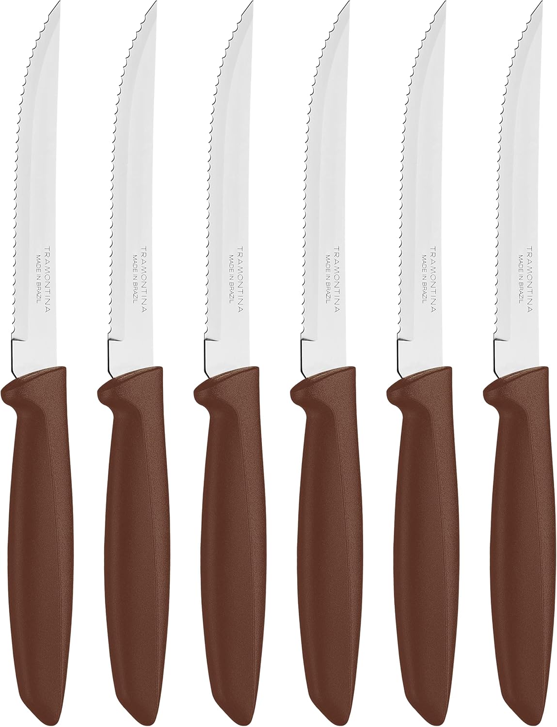 Tramontina Kitchen Knives Set of 6, Serrated Fruit Tomato Cooking Knife, Vegetable Chopper Peeler, Stainless Steel, Multipurpose, Pointed Tip, Brown, 23498454