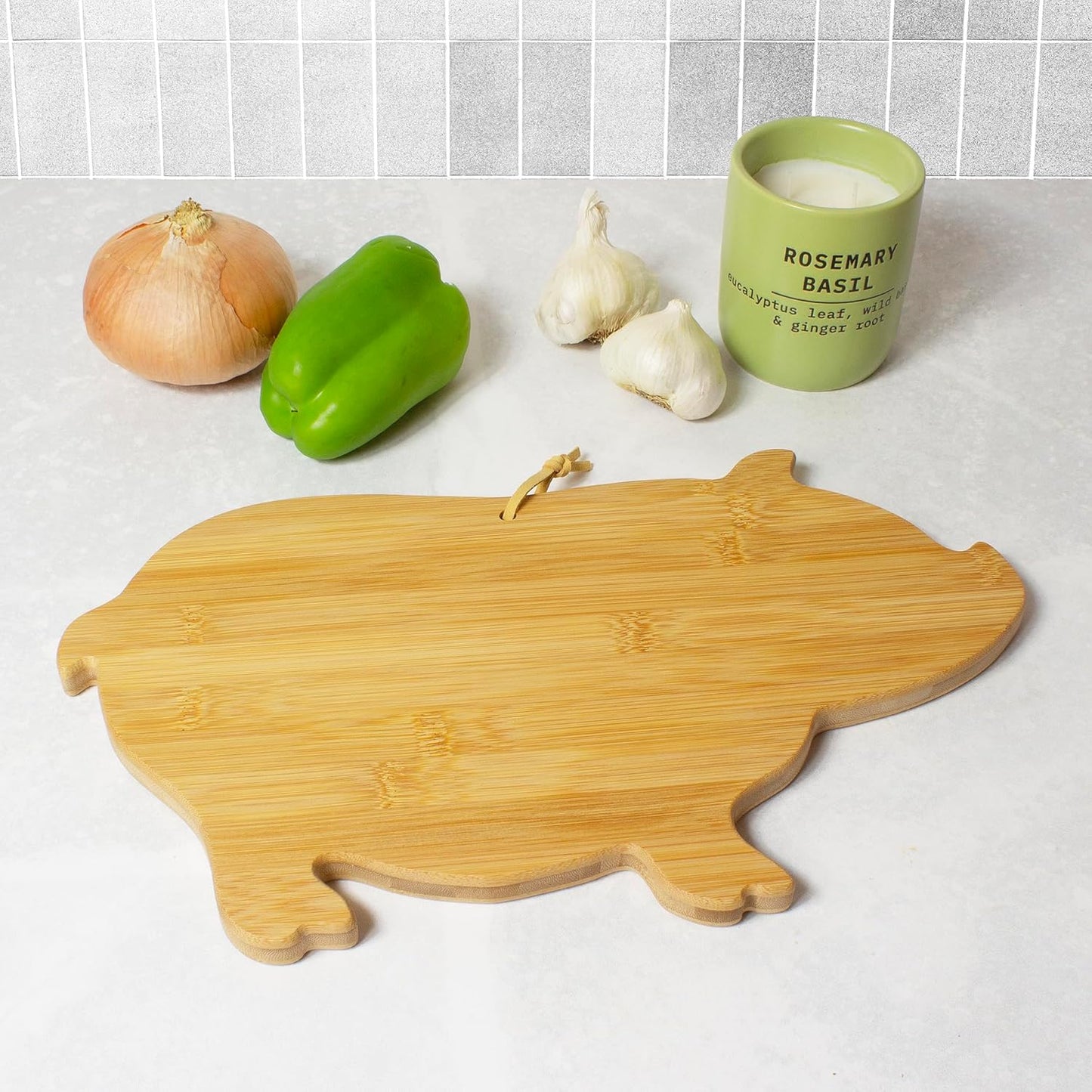 Totally Bamboo Pig Shaped Bamboo Wood Cutting Board and Charcuterie Board