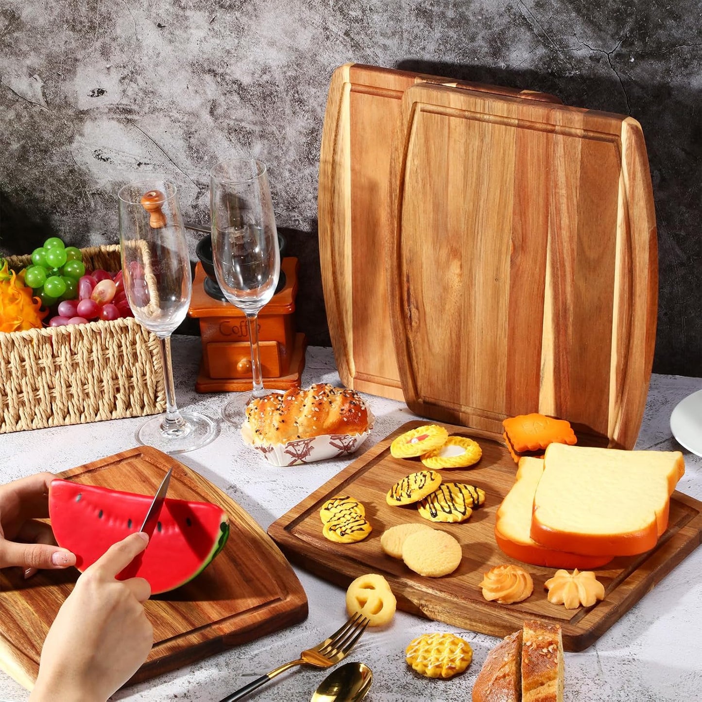 Kigley 10 Pcs Acacia Wood Cutting Boards Bulk for Laser Engraving Wooden Dinner Plates with Groove Chopping Charcuterie Board Carving Tray for Holiday Housewarming Party Gifts (8 x 10 Inch)
