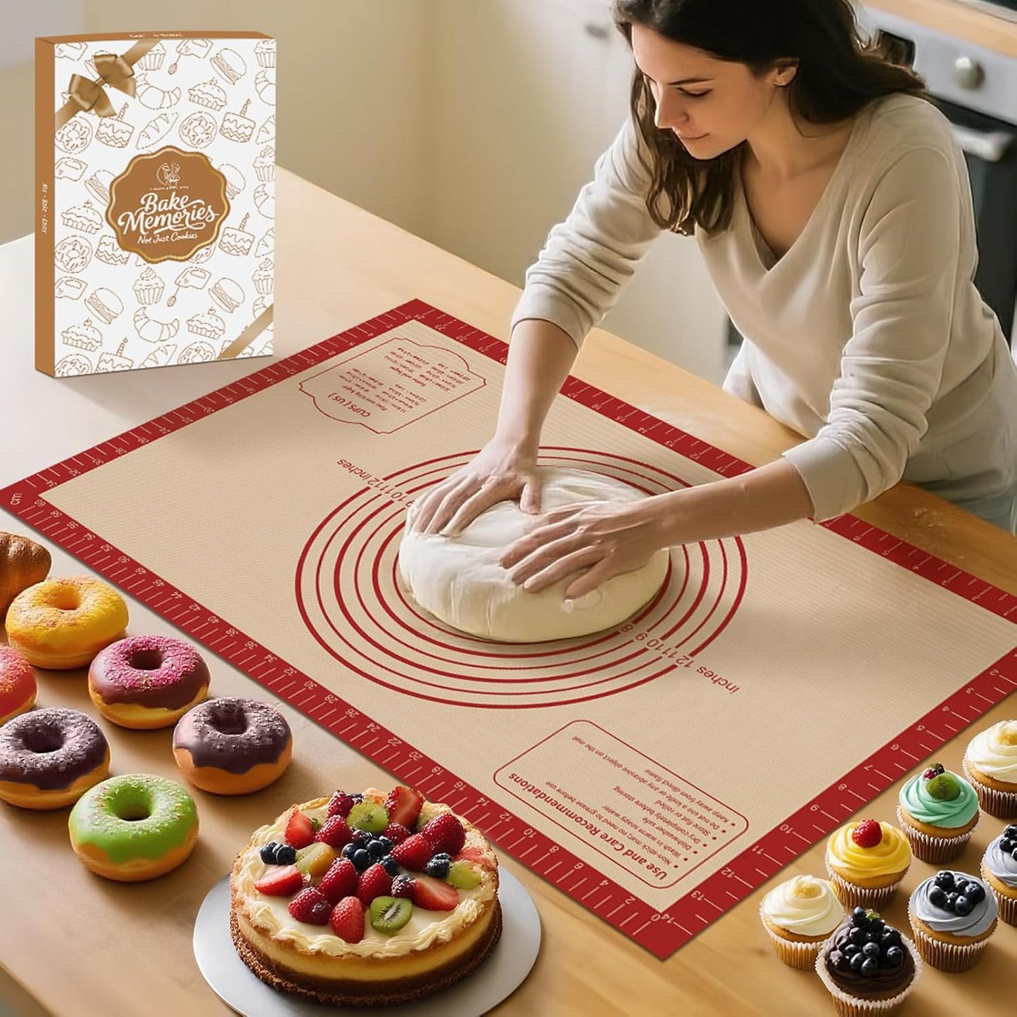 Silicone Baking Mat, Non Stick Pastry Mat Sheet for Dough Rolling, Nonslip Fondant/Pie Crust Mat, Counter Mat Oven Liner Mat for Making Cookies Macarons Bread Baking Supplies Extra Large 26 x 16 Inch