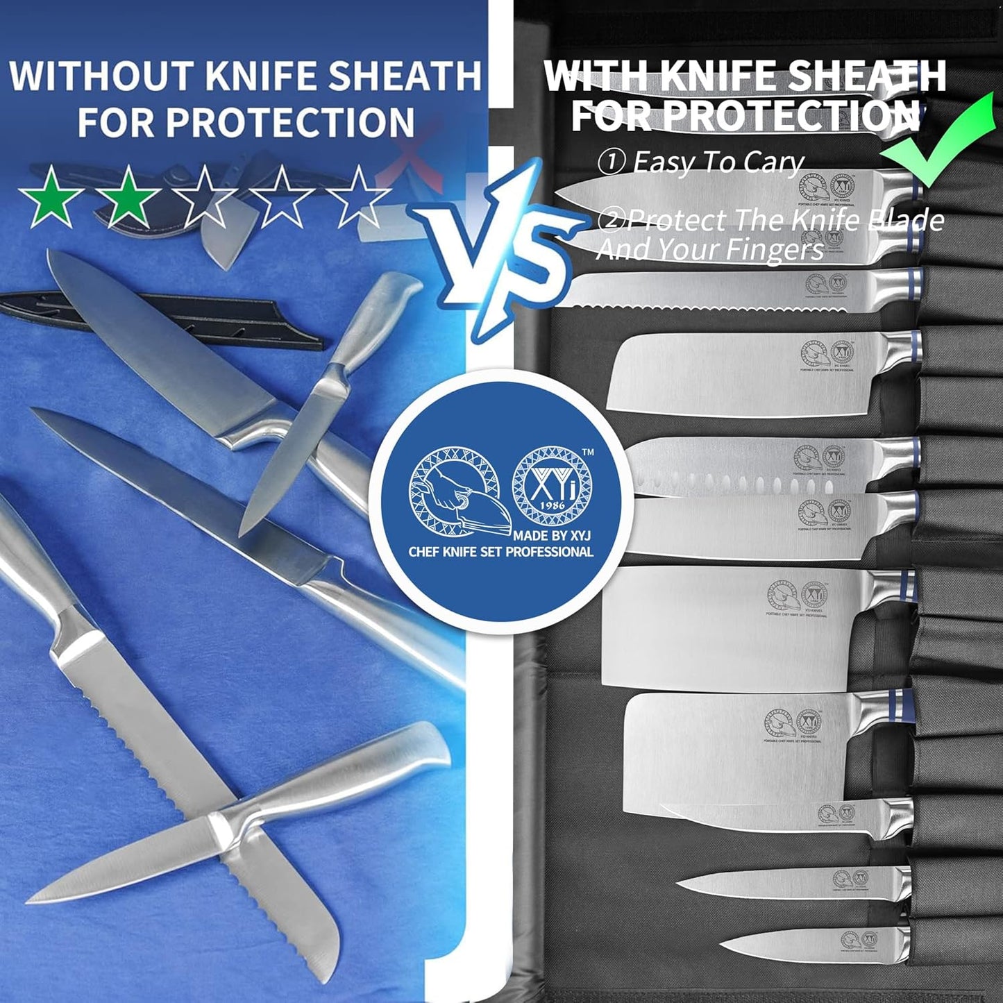 XYJ Professional Knife Sets for Master Chefs,Meat Cleaver Butcher for Camping,Chef Knife Set with Magnetic Knife Block,Stainless Steel Kitchen Knives Tools Kit