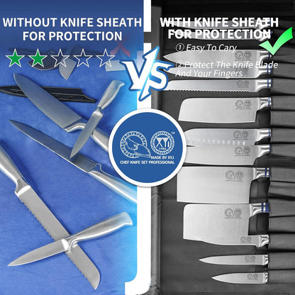 XYJ Professional Knife Sets for Master Chefs,Meat Cleaver Butcher for Camping,Chef Knife Set with Magnetic Knife Block,Stainless Steel Kitchen Knives Tools Kit