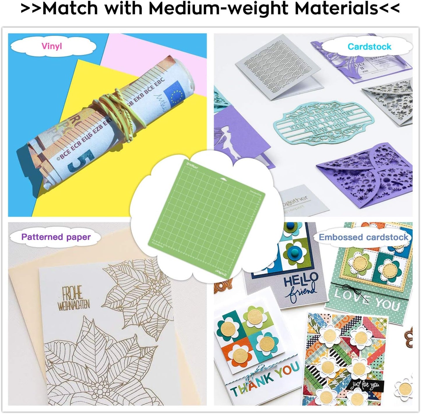 HTVRONT Cutting Mat, 6 Pcs Cutting Mat 12x12(Standard, Light, Strong, FabricGrip) Compatible with Cricut Maker 3/Maker 4/Maker/Explore 3/4/5/Air 2/One, Variety Adhesive Sticky Cutting Mats Accessories