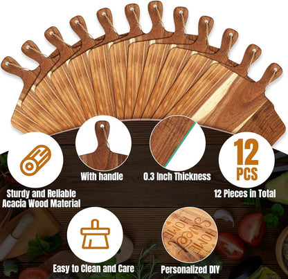 Patelai 12 Packs Wooden Cutting Board Set with Handles Large Kitchen Serving Plain Chopping Board Bulk Gifts for Mom for Vegetables Meat Pizza Cheese Fruit Bread(Bamboo,15 x 7 Inch)