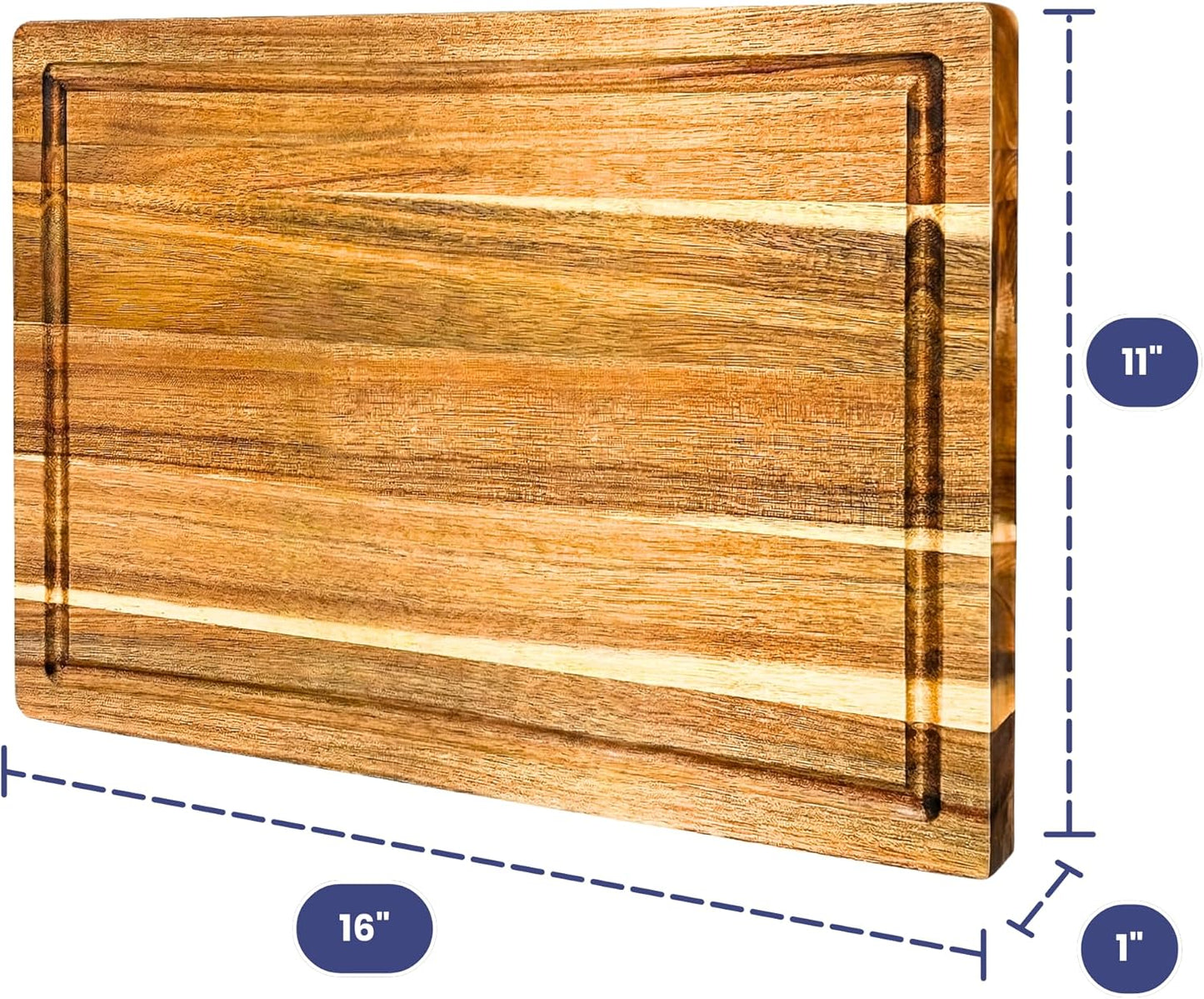 Non Toxic Wood Cutting Board - Conditioned with Natural Beeswax Flaxseed & Lemon Oil - Free of Mineral Oil - Made of FSC Certified Acacia Wood - 16" x 11" Thick Cutting Board by Ziruma