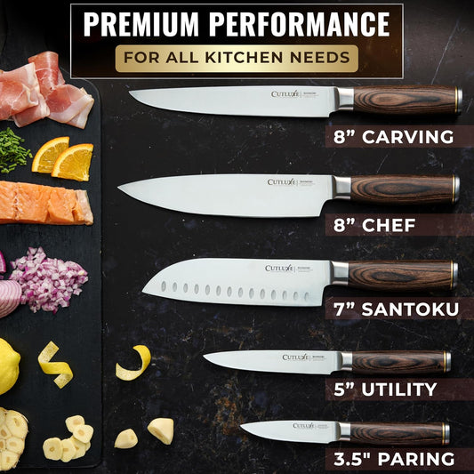 Cutluxe 3-Piece Chef Knife Set – Ultra Sharp Japanese Kitchen Knives, High Carbon Stainless Steel Blades, Full Tang Pakkawood Handles – Shinobi Series