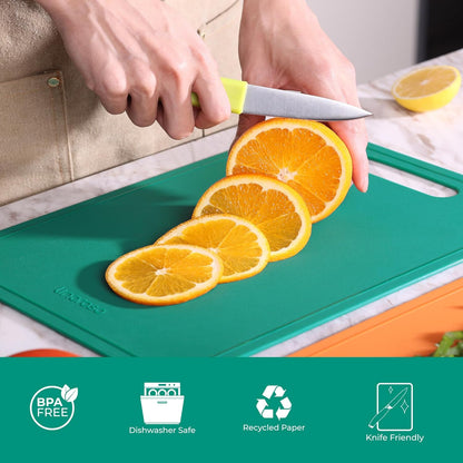 Linoroso Flexible Kitchen Cutting Board - Made from BPA Free Material - Cutting Mark Prevention, 10x14 Inches, Non-Slip Design - Easy-Care Kitchen Essential, Orange