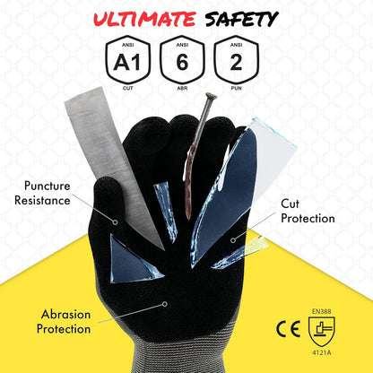 Quest Protective Apparel Cut Resistant Work Gloves (ANSI A1) – Lightweight Graphene Gloves for Gardening, DIY, Mechanical & General Handling – Breathable Grip Gloves for Men & Women – Large, Pack of 3