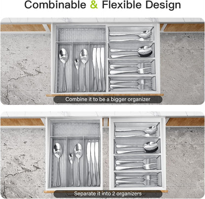 Neudeco Silverware Organizer,Mesh Drawer Organizer for Kitchen，Metal Utensil Organizer for Flatware, Knives, Spoons,Cosmetic (Silver 9 * 3 * 2 inch Pack6)